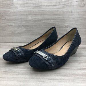 Antonio Melani Wedge Heels Womens 10 M Textured Blue Leather Slip On Shoes